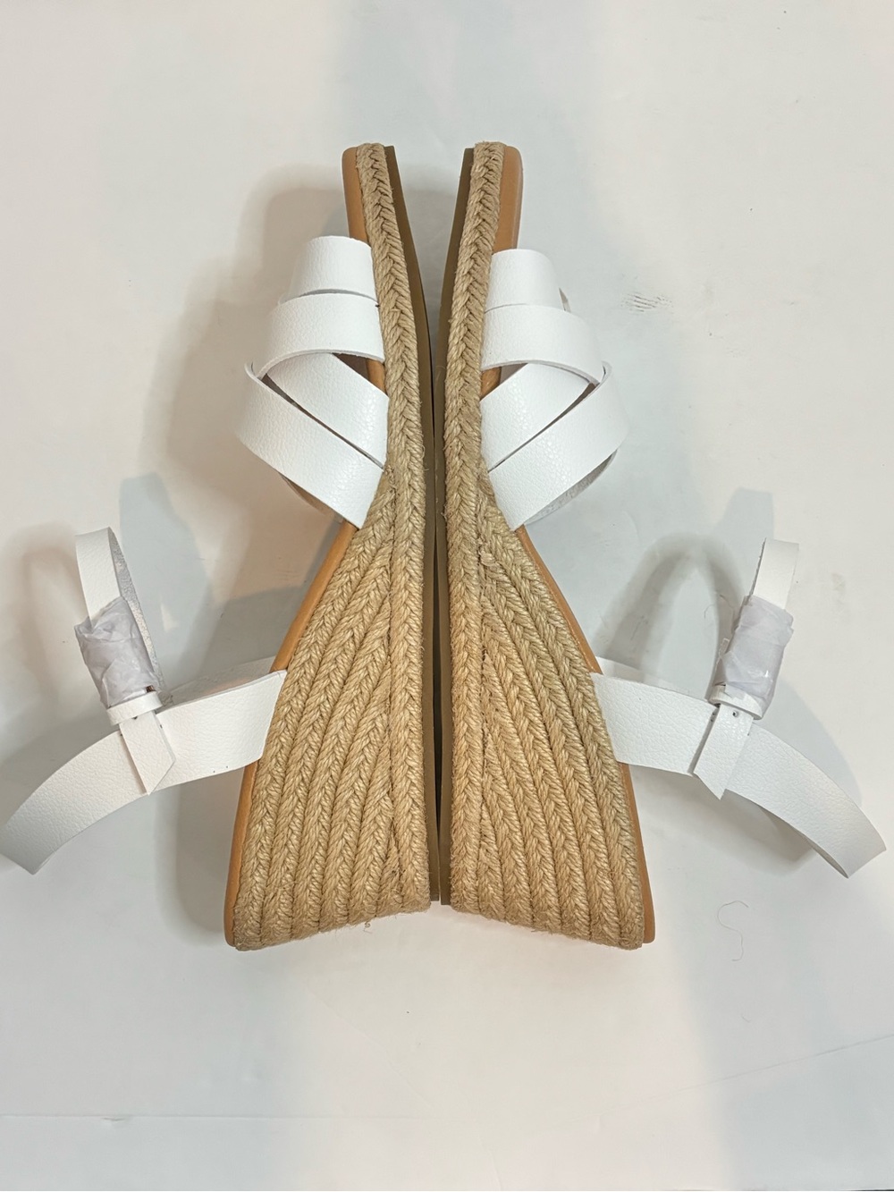 NWT Lands' End White Leather Strappy Espadrille Wedge Sandals 10 - Picture 5 of 10